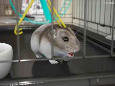  Campbell Dwarf Hamster Brownish Gray Fur Rigged for Cinema 4D 