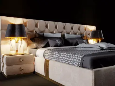 Bedroom bed with gold and accents 3D model