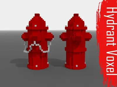 Voxel Fire Hydrant  Low-poly 3D model