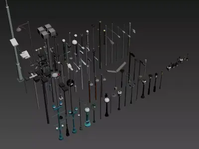 street lamps set - 90 items Free low-poly 3D model