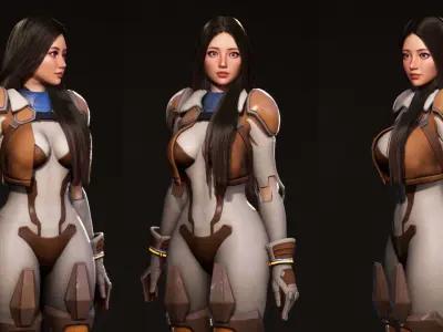 F2 Cyber Girl Pandora - Rigged Modular Game Character Low-poly 3D model