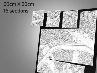 3D Paris Map City Art Landmark Model of Paris Skyline Art 3D print model
