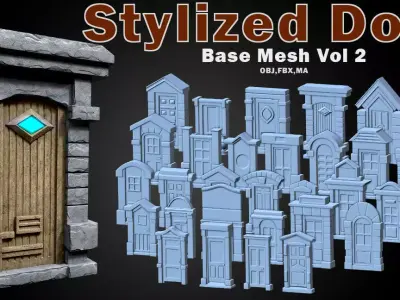 Stylized Door Base Mesh Vol 2 Low-poly 3D model