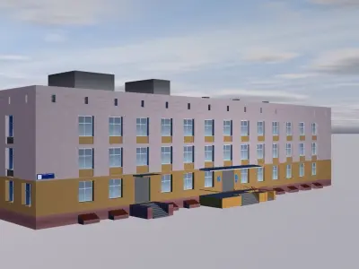 School building on cloudy day Low-poly 3D model