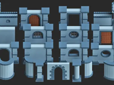 Cartoon modular walls pack low poly 3d model Low-poly 3D model