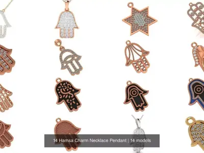 14 Hamsa Charm Necklace Pendant 3D Model Pack