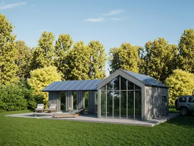 Modern Cabin 3D Model Minimal tiny House IFC SKP OBJ FBX GLB 3D model