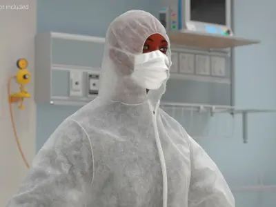  Protective Disposable Jumpsuit and Mask on Female Fur 