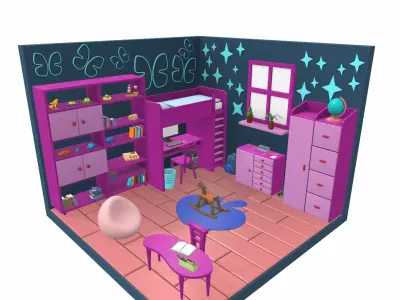 Isometric cartoon children room 08 3D model