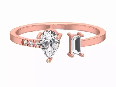 Solitaire Women Light Weight Baguette Pear stone Band Ring 3D print model
