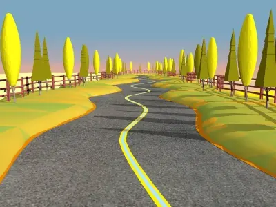 Cartoon Road Scene Low-poly 3D model
