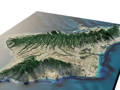 Oahu island full 3d model terrain 3D model