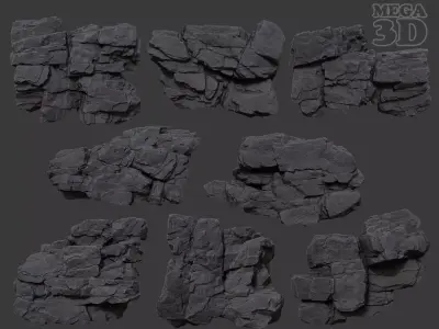 Low Poly Black Cliff Face 221208 - Ultra HD 16K Texture Low-poly 3D model