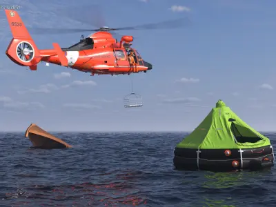  Eurocopter MH 65 Dolphin with Inflatable Life Raft and Characters 
