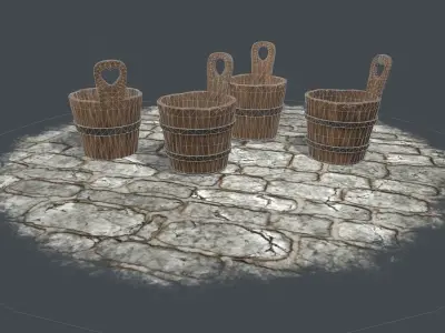 Medieval bucket set Low-poly 3D model