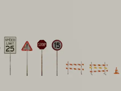 Traffic signs and equipments 3D model