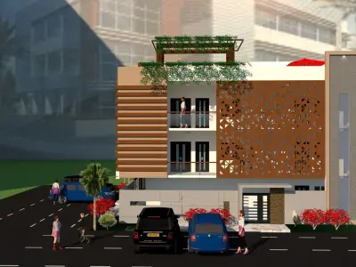 elevation residential building with cars parked Free 3D model