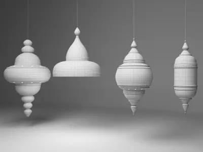 Moroccan Hanging Lamp Collection - Gold Finish Lantern 3D model