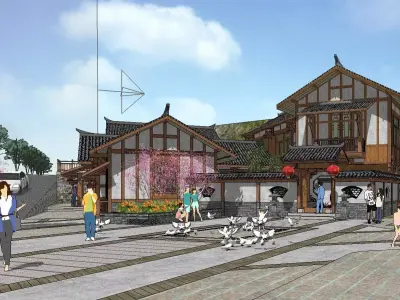 Bed and Breakfast - Chinese courtyard building 3D model