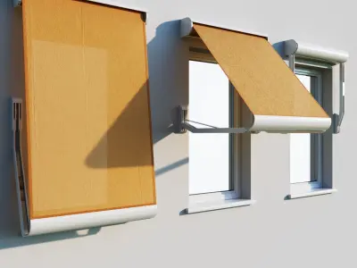 Sunblind three window awnings with checkered pattern 3D model