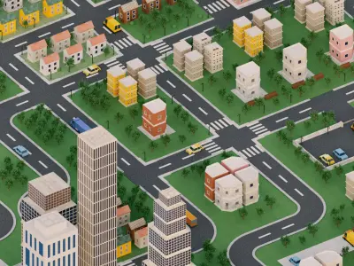 Modular Simple City Town  Low-poly 3D model