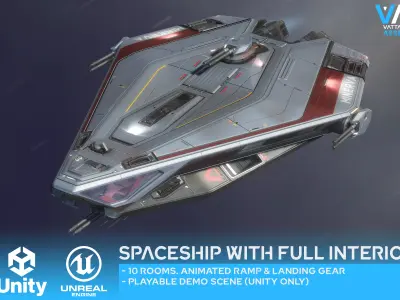 Minerva - Spaceship with Interior Low-poly 3D model