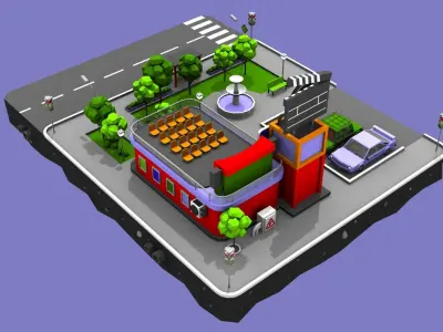 Cinema Block from Cartoon Low Poly City Low-poly 3D model