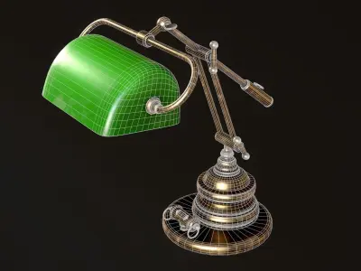 Classic Green Table Banker Lamp  Low-poly 3D model