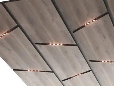 Wooden suspended ceiling with lighting 55 3D model