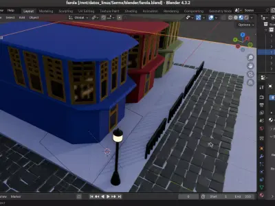 Calle de Ladrillos en Estilo   Brick-Paved Low-Poly Street Low-poly 3D model