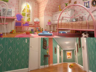 Cartoon Corridor Bedroom V3 3D model