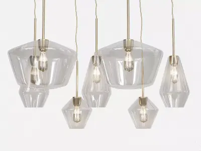 Sculptural five glass pendant lights hanging from wall 3D model