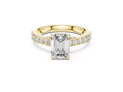 Emerald Cut Diamond Engagement Ring Pave Band Gold Ring CAD 3D print model