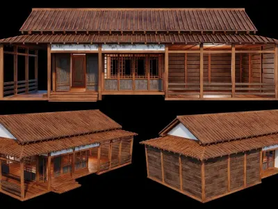 Medieval  Japanese Houses  - 4K Textures Game Ready Low-poly 3D model 2