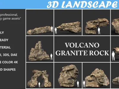 Low poly Granite Cliff Rock Pack 191230 Low-poly 3D model