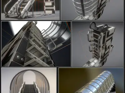 Futuristic Ladders and Stairs Set - All Available PBR Textures  Low-poly 3D model