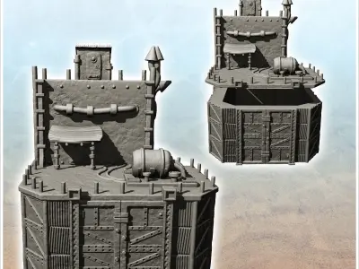 Fortified steel barracks with tank and roof access door -4- 3D print model