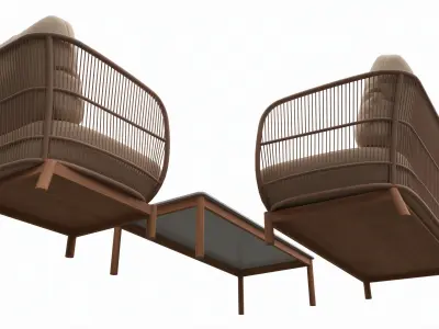 Outdoor set 3 seater sofa chair coffee table 01 3D model