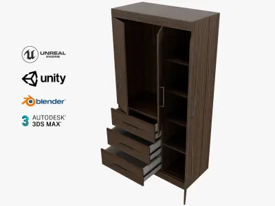 Simple low polly Wardrobe 3 drawers 3 doors Low-poly 3D model