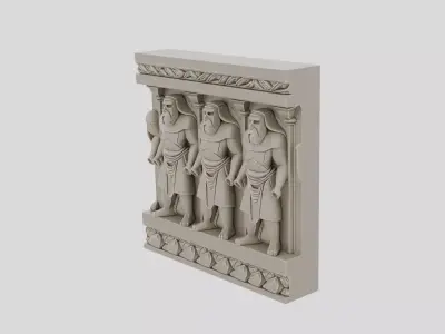 Fantasy Stone Tomb Wall Relief for 3D print Low-poly 3D model