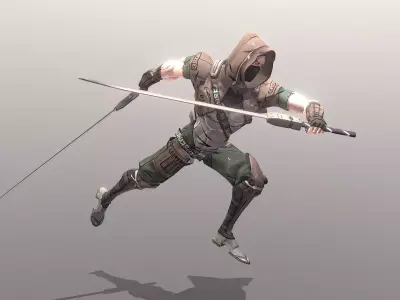 Scifi Warrior Double Sword Running fbx png 3D model