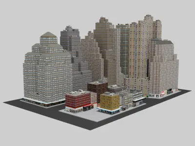 City Downtown Skyscraper Low-poly 3D model