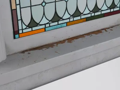 English Stained Glass Window Old Painted White Frame Low-poly 3D model