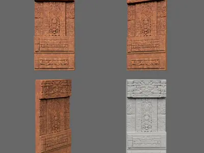 Low poly Yellow Mayan Temple Walls 230809 Low-poly 3D model