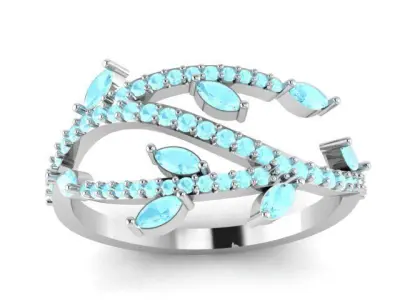 silver ring with turquoise gems a symbol of nature 3D print model