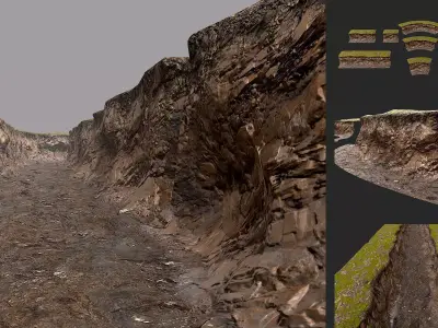 Modular Low Poly PBR Muddy Cliff Low-poly 3D model