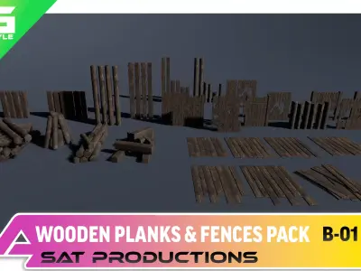 Game Ready Wooden Planks and Fences Pack Low-poly 3D model