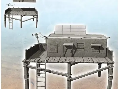 Post-apocalyptic house on stilts with solar panels and access la 3D print model