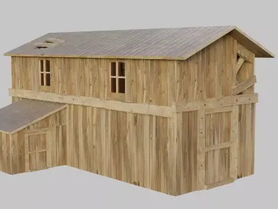 Old Wooden Farmhouse Low poly 3D Model Low-poly 3D model