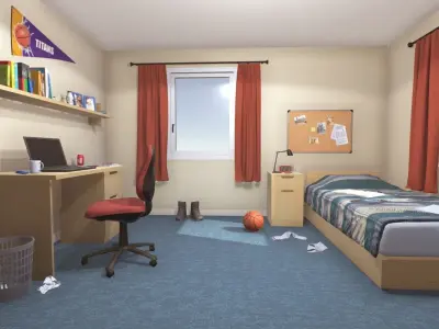 University Student Room Low-poly 3D model